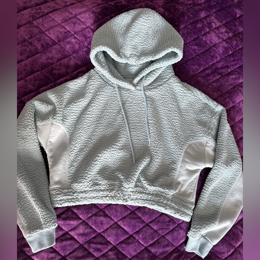 Mono B Cozy blue Sherpa Hooded Women's crop Top